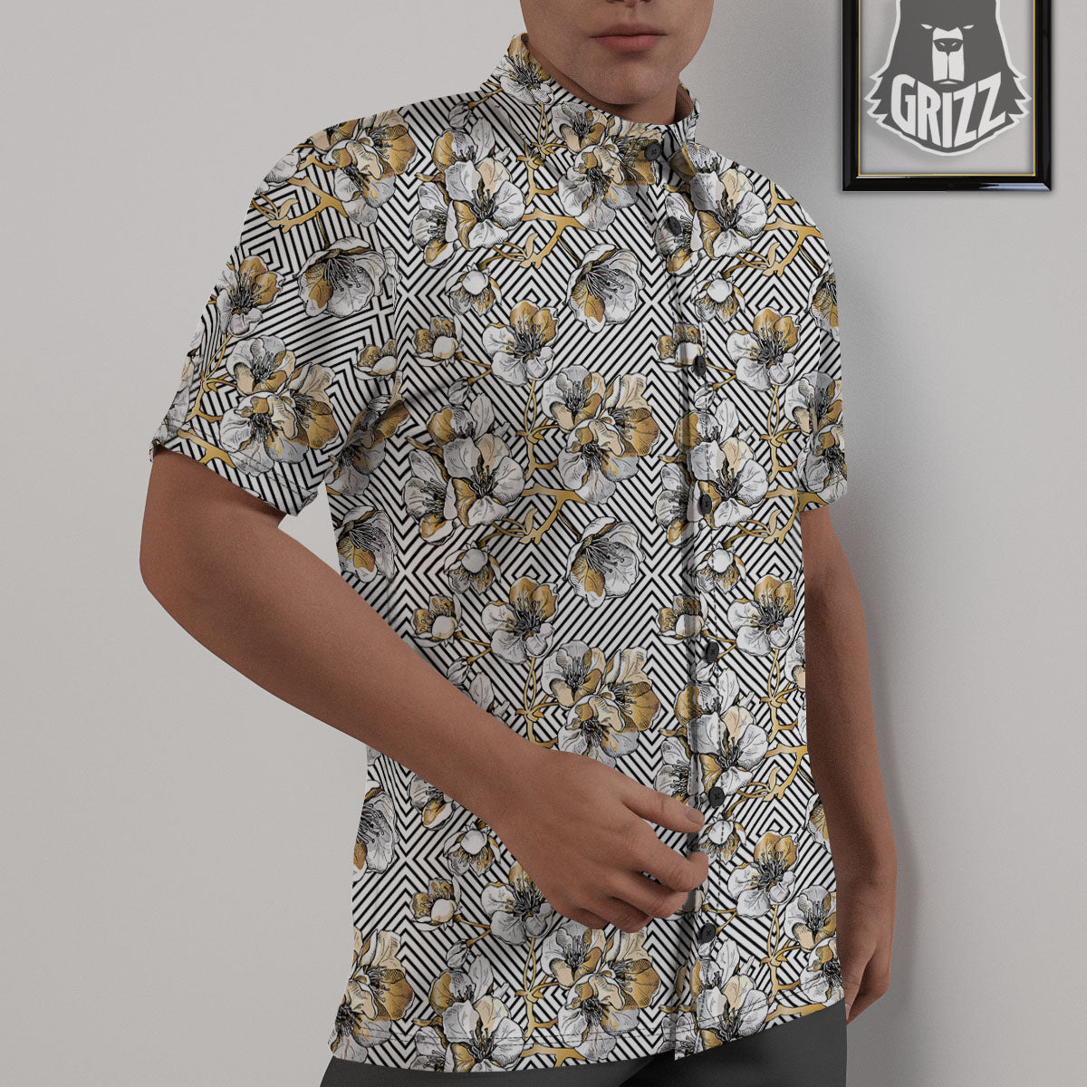 Floral Geometric Japanese Print Pattern Untucked Shirts-grizzshop