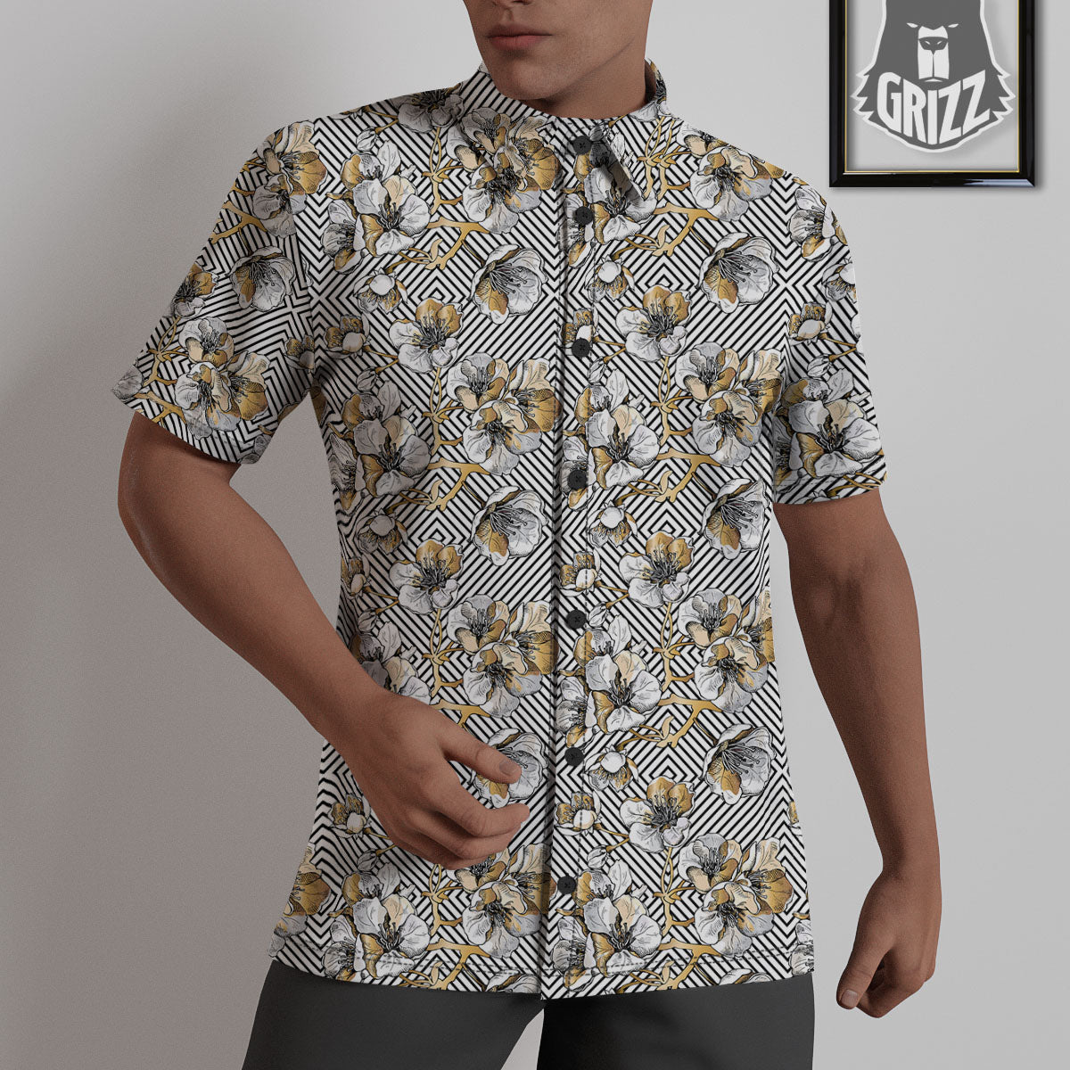 Floral Geometric Japanese Print Pattern Untucked Shirts-grizzshop