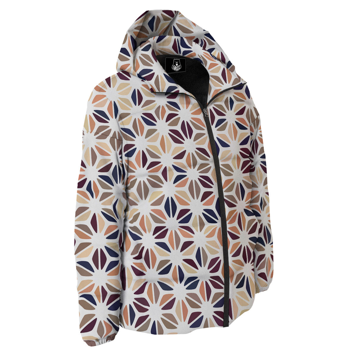 Floral Geometric Print Down Jacket-grizzshop