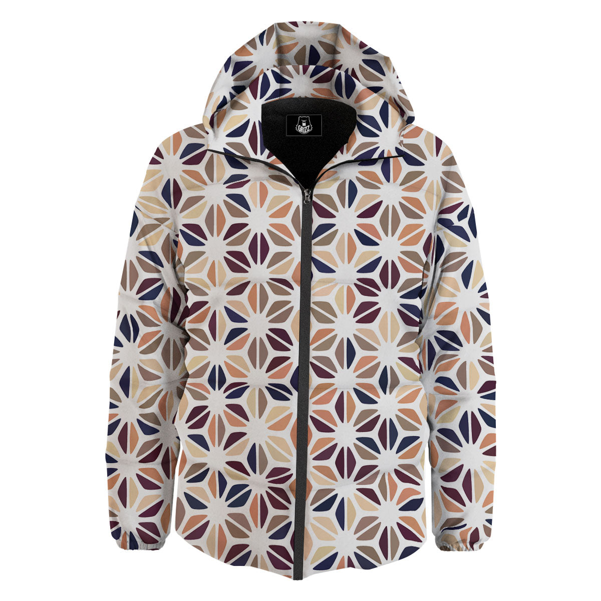 Floral Geometric Print Down Jacket-grizzshop