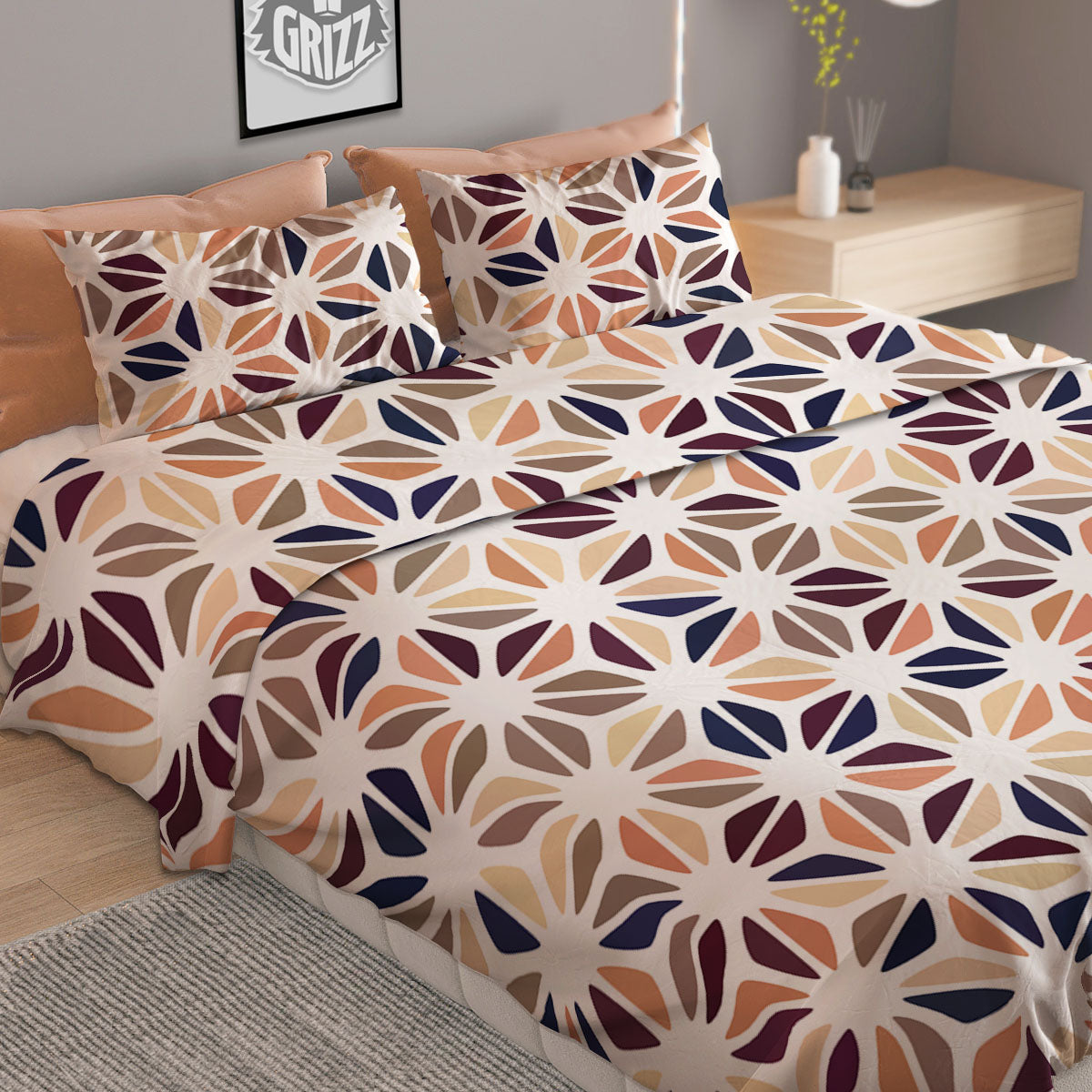 Floral Geometric Print Duvet Cover Bedding Set