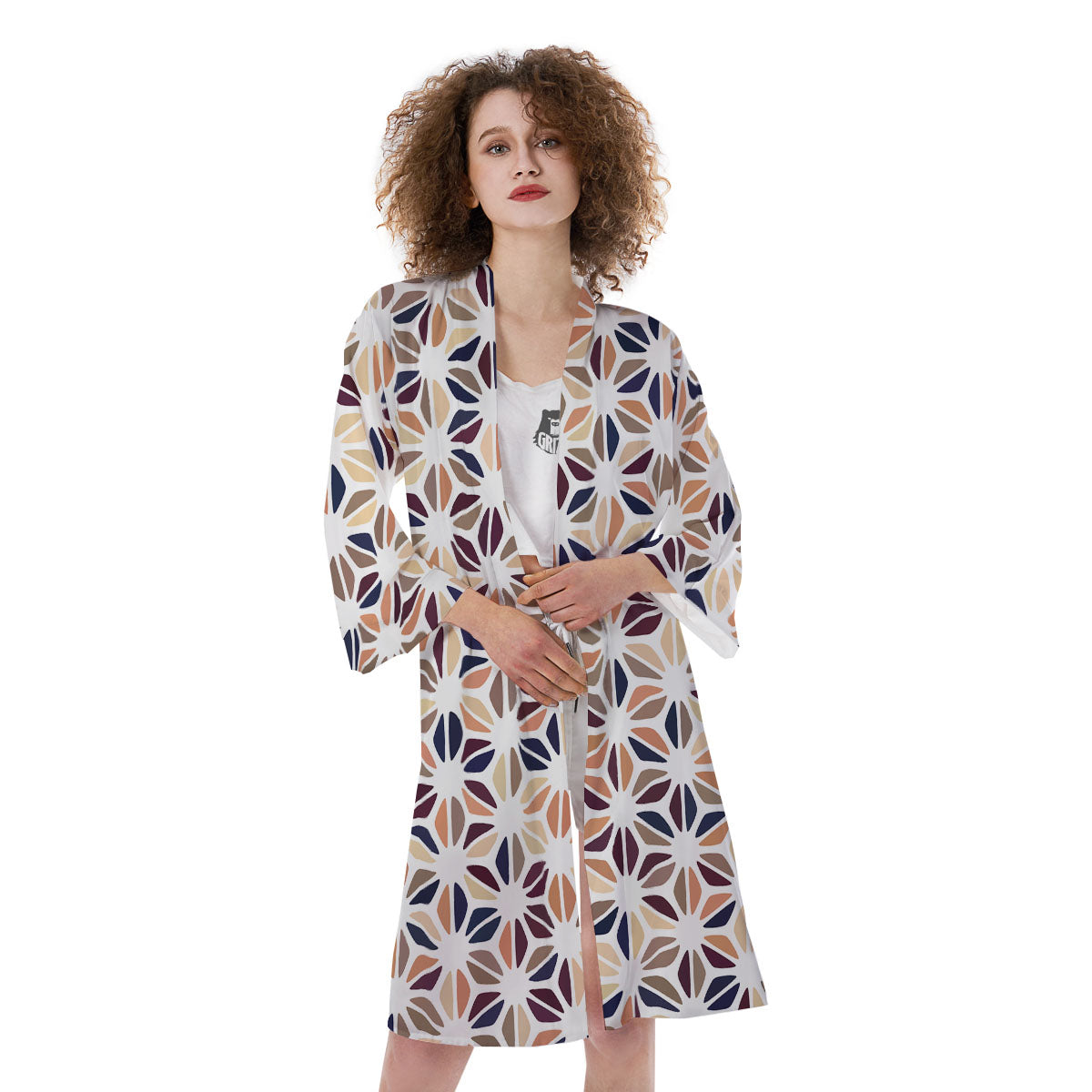 Floral Geometric Print Kimono-grizzshop