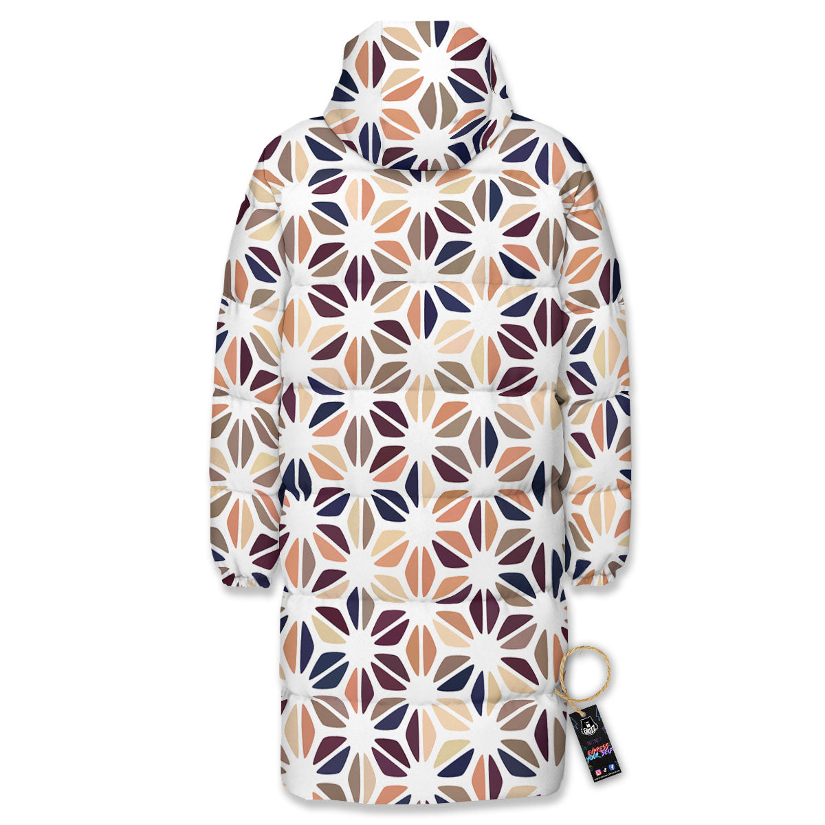 Floral Geometric Print Long Down Jacket-grizzshop