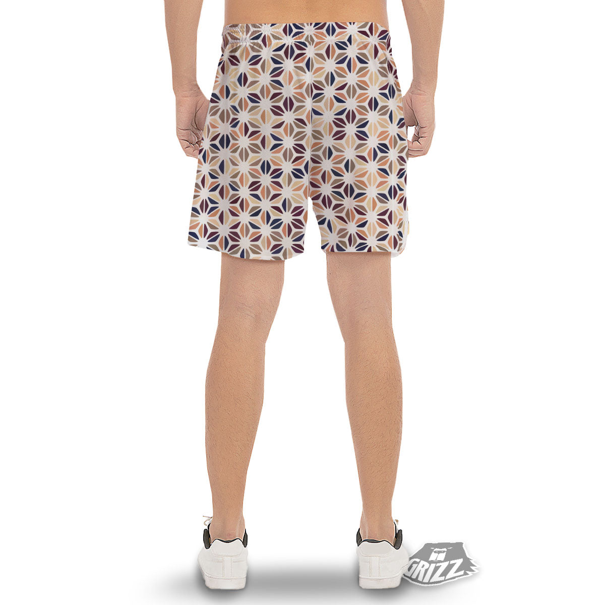 Floral Geometric Print Men's Gym Shorts-grizzshop