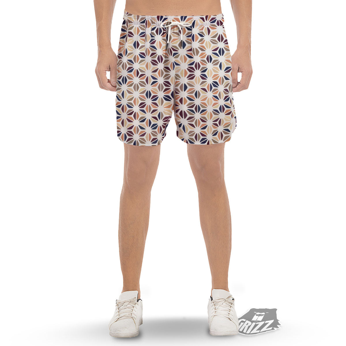 Floral Geometric Print Men's Gym Shorts-grizzshop