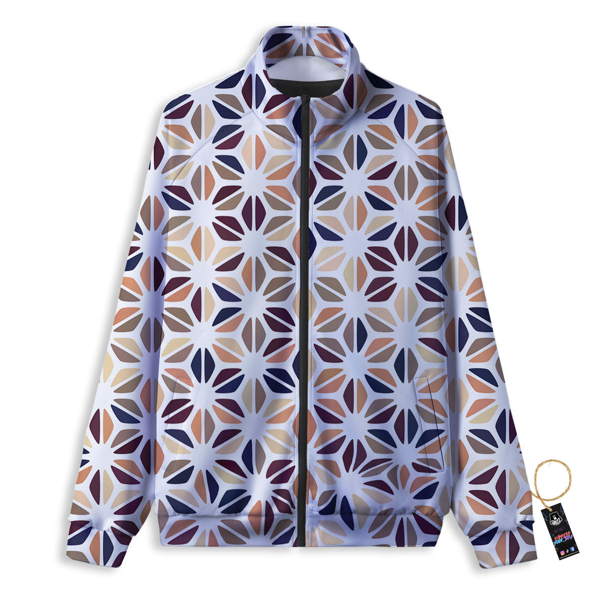 Floral Geometric Print Track Jacket-grizzshop
