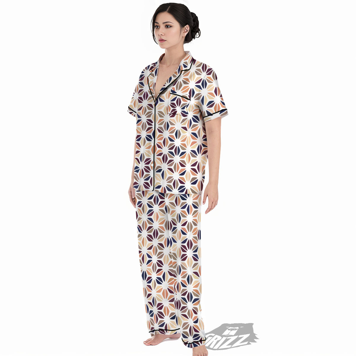Floral Geometric Print Women's Pajamas Set-grizzshop