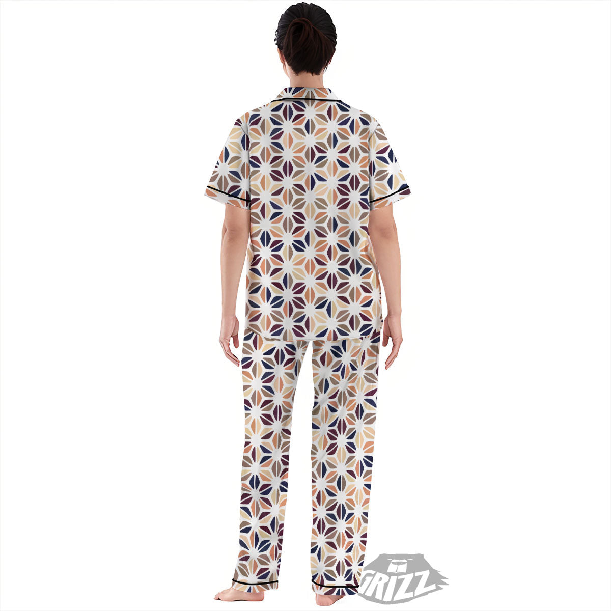 Floral Geometric Print Women's Pajamas Set-grizzshop