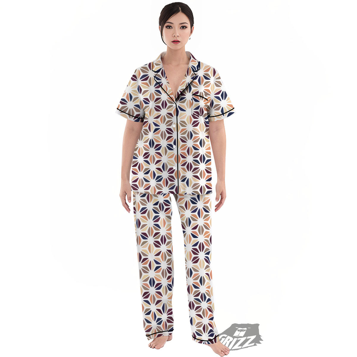 Floral Geometric Print Women's Pajamas Set-grizzshop
