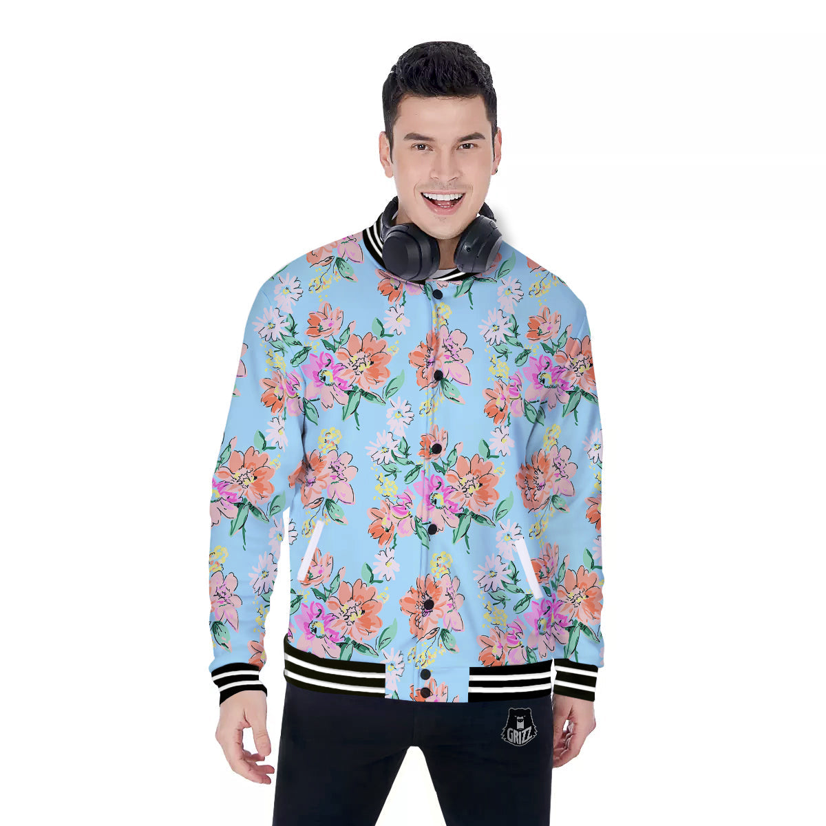Floral Girly Vintage Print Pattern Baseball Jacket-grizzshop