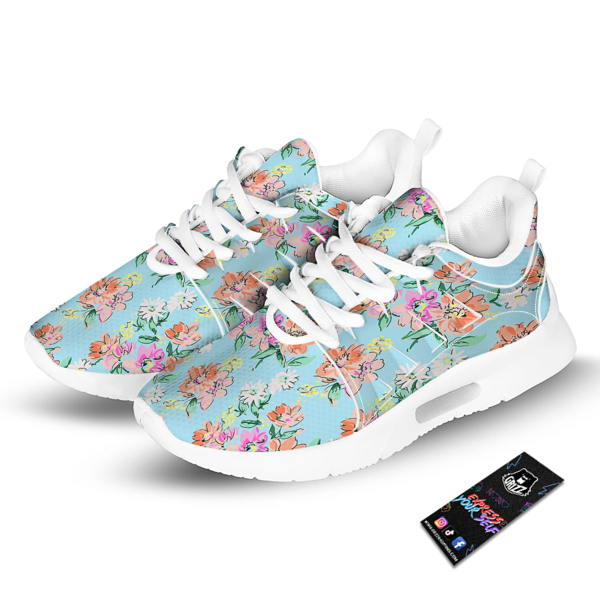 Floral Girly Vintage Print Pattern Tennis Shoes-grizzshop