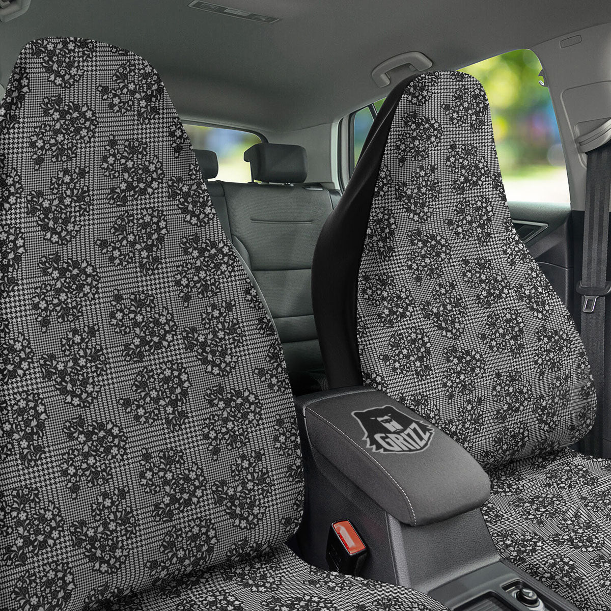 Floral Glen Plaid White And Black Print Car Seat Covers-grizzshop