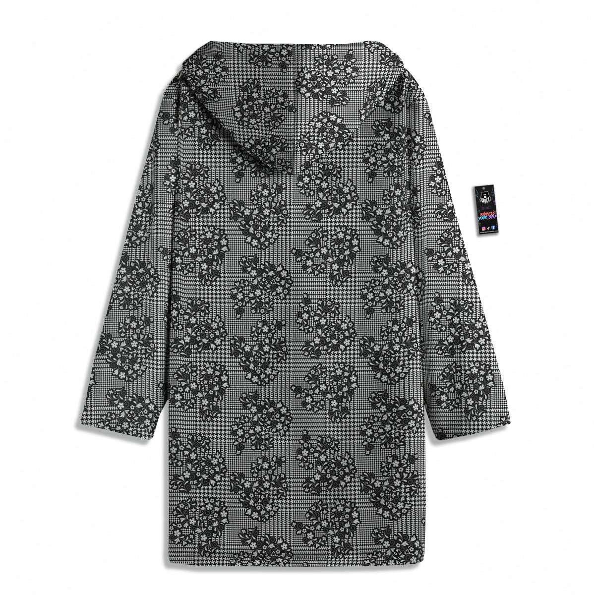 Floral Glen Plaid White And Black Print Men's Windbreaker Jacket-grizzshop