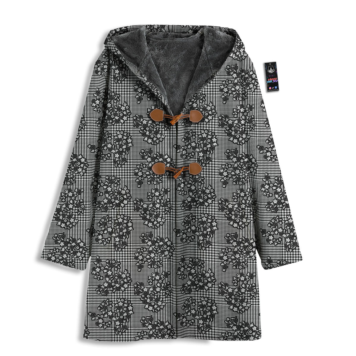 Floral Glen Plaid White And Black Print Men's Windbreaker Jacket-grizzshop
