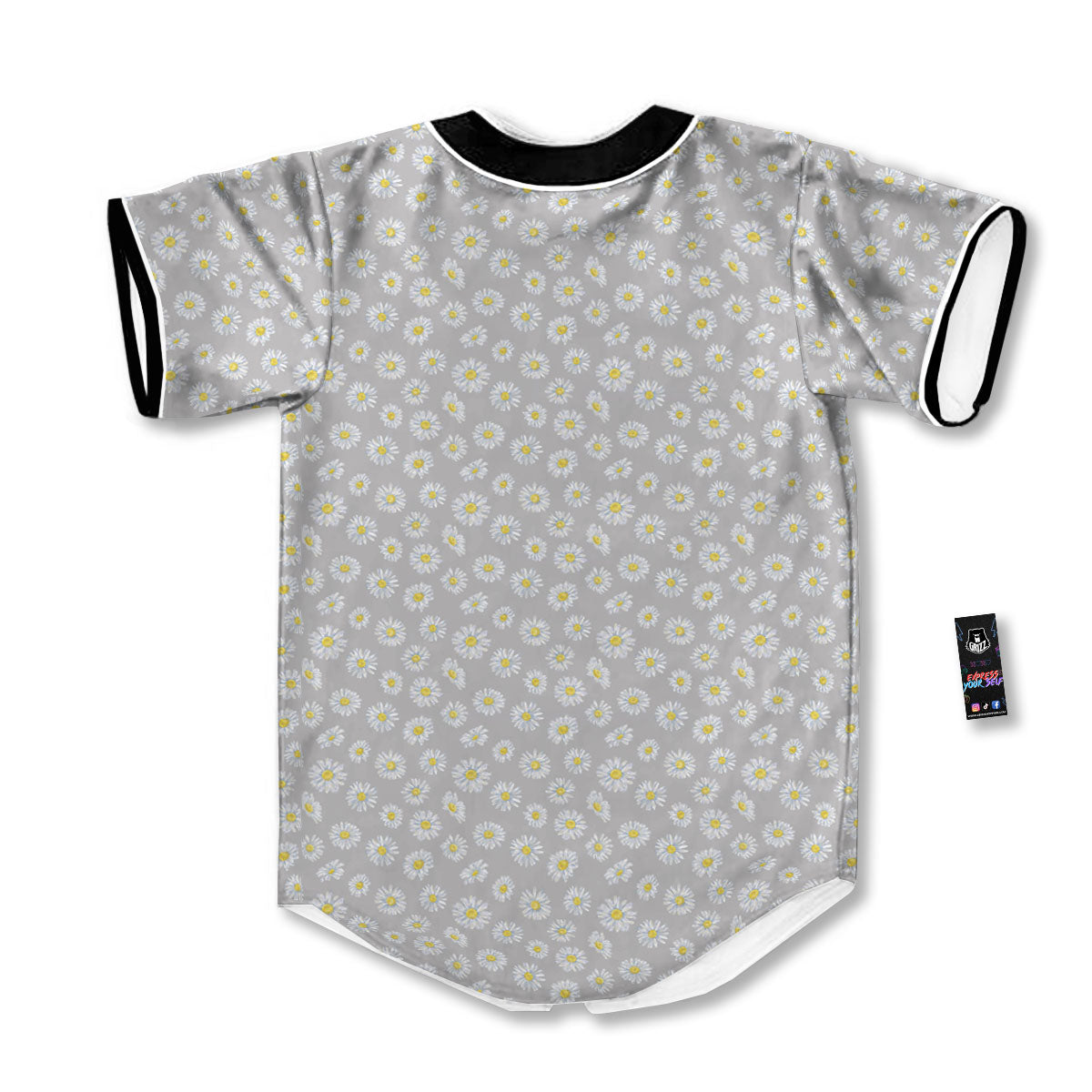 Floral Grey Daisy Print Pattern Baseball Jersey-grizzshop