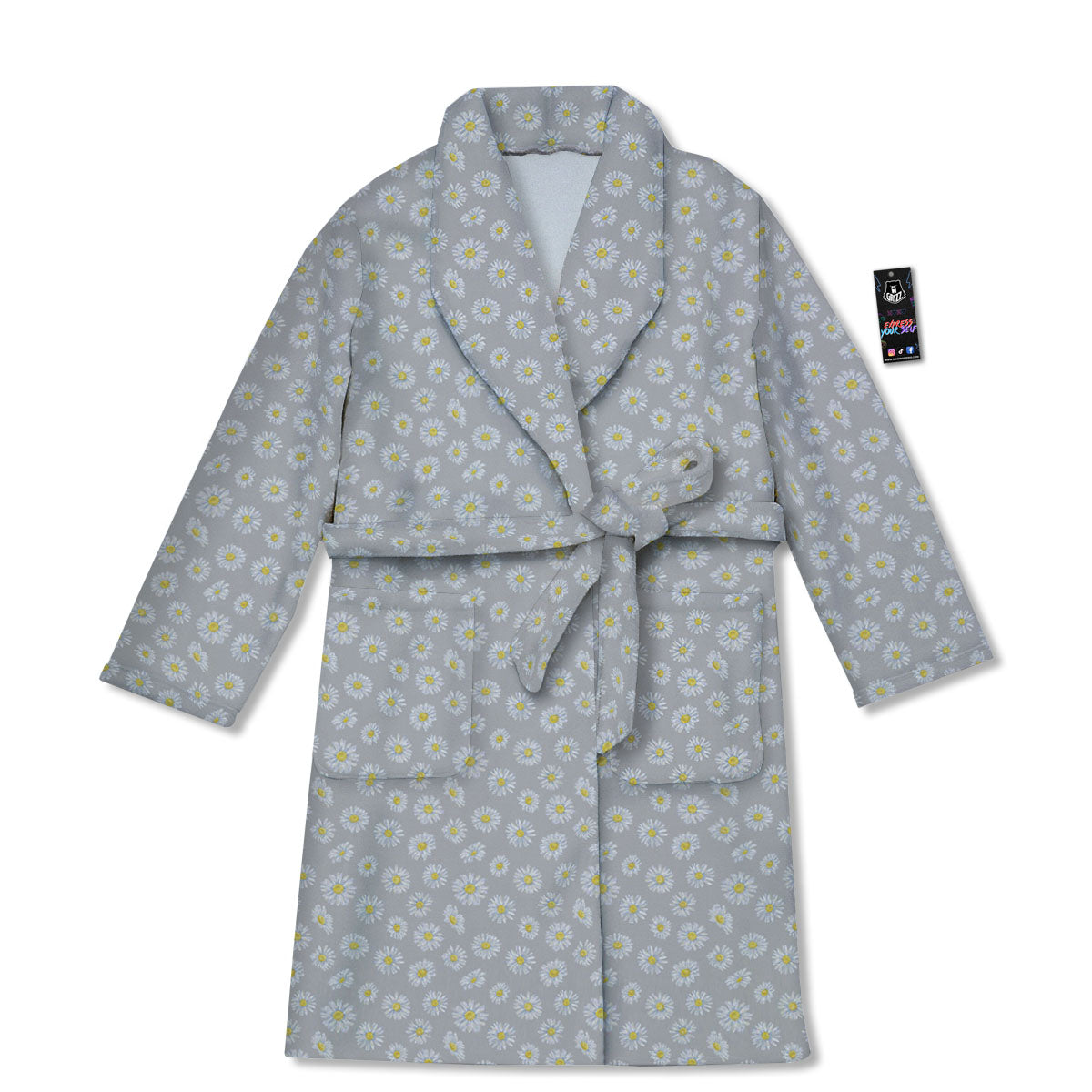 Floral Grey Daisy Print Pattern Bathrobe-grizzshop