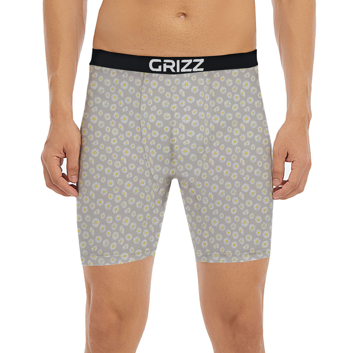 Floral Grey Daisy Print Pattern Boxer Briefs-grizzshop