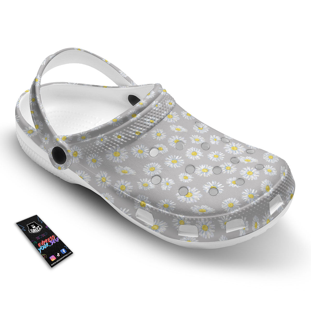 Floral Grey Daisy Print Pattern Clog-grizzshop