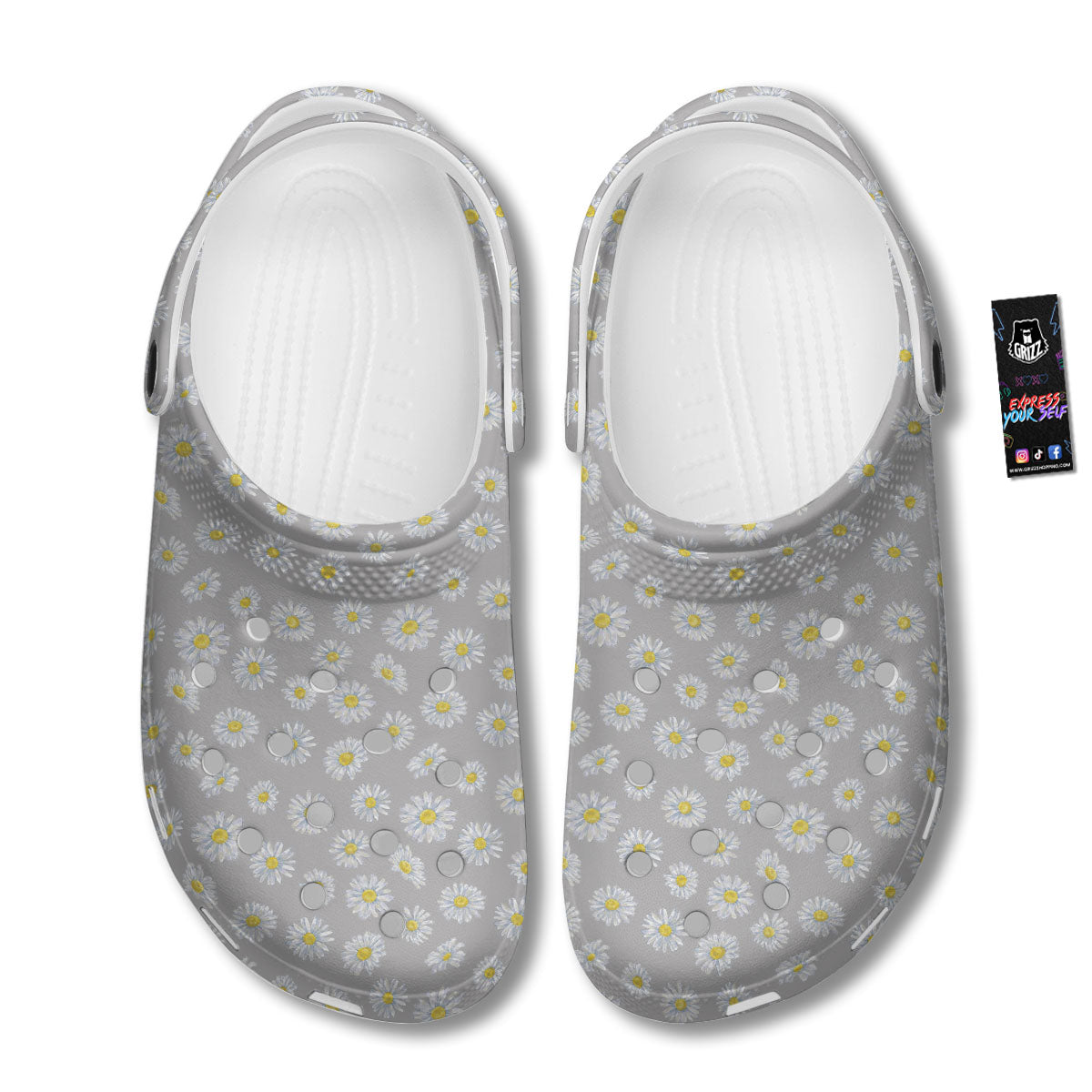 Floral Grey Daisy Print Pattern Clog-grizzshop