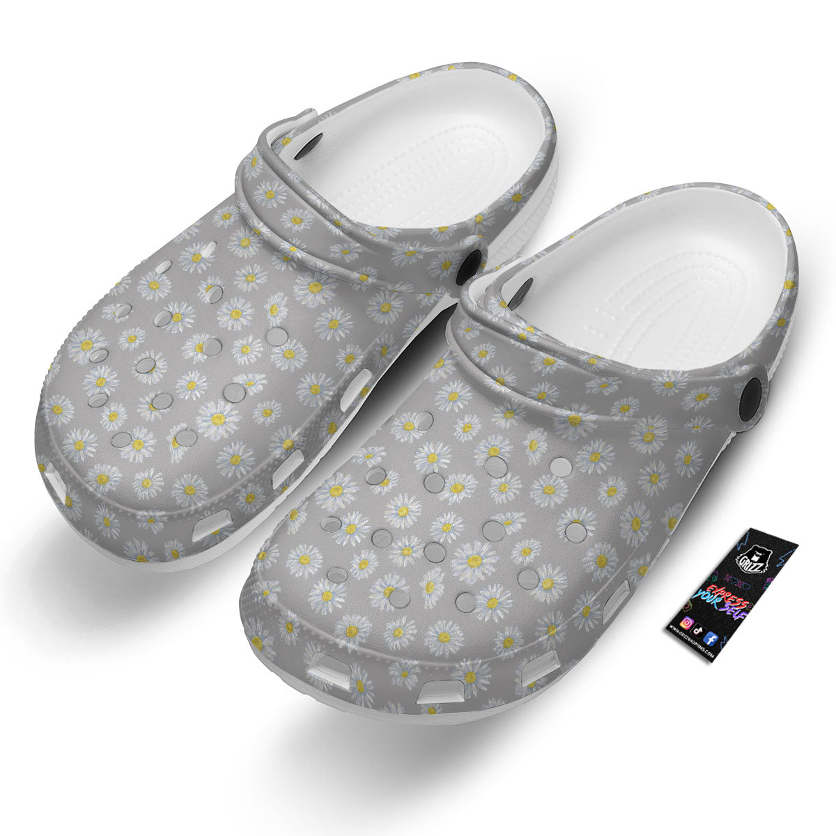 Floral Grey Daisy Print Pattern Clog-grizzshop