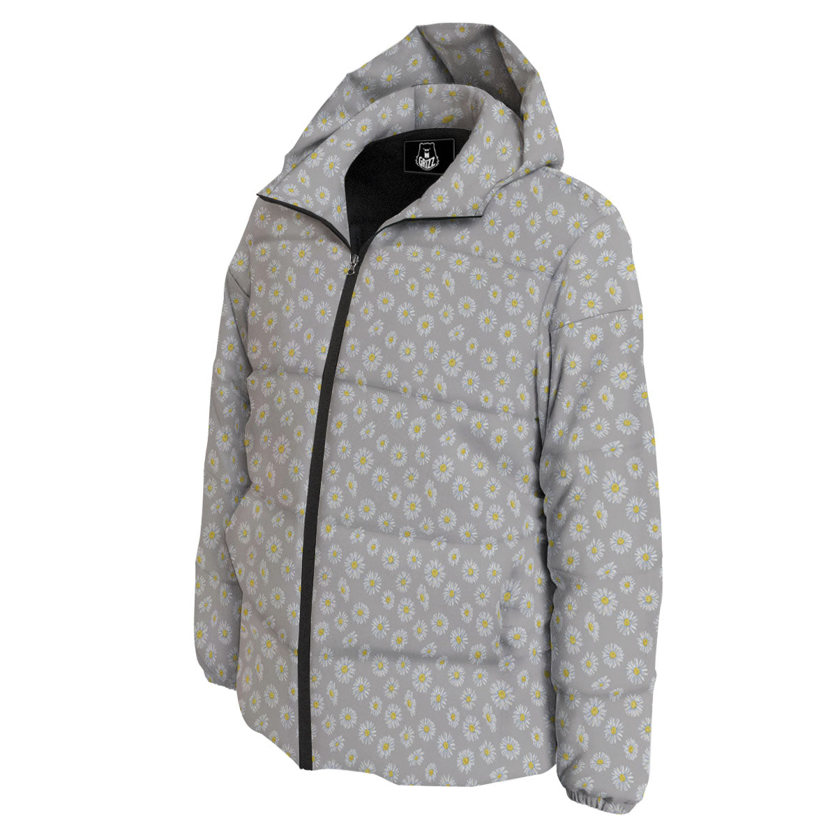 Floral Grey Daisy Print Pattern Down Jacket-grizzshop
