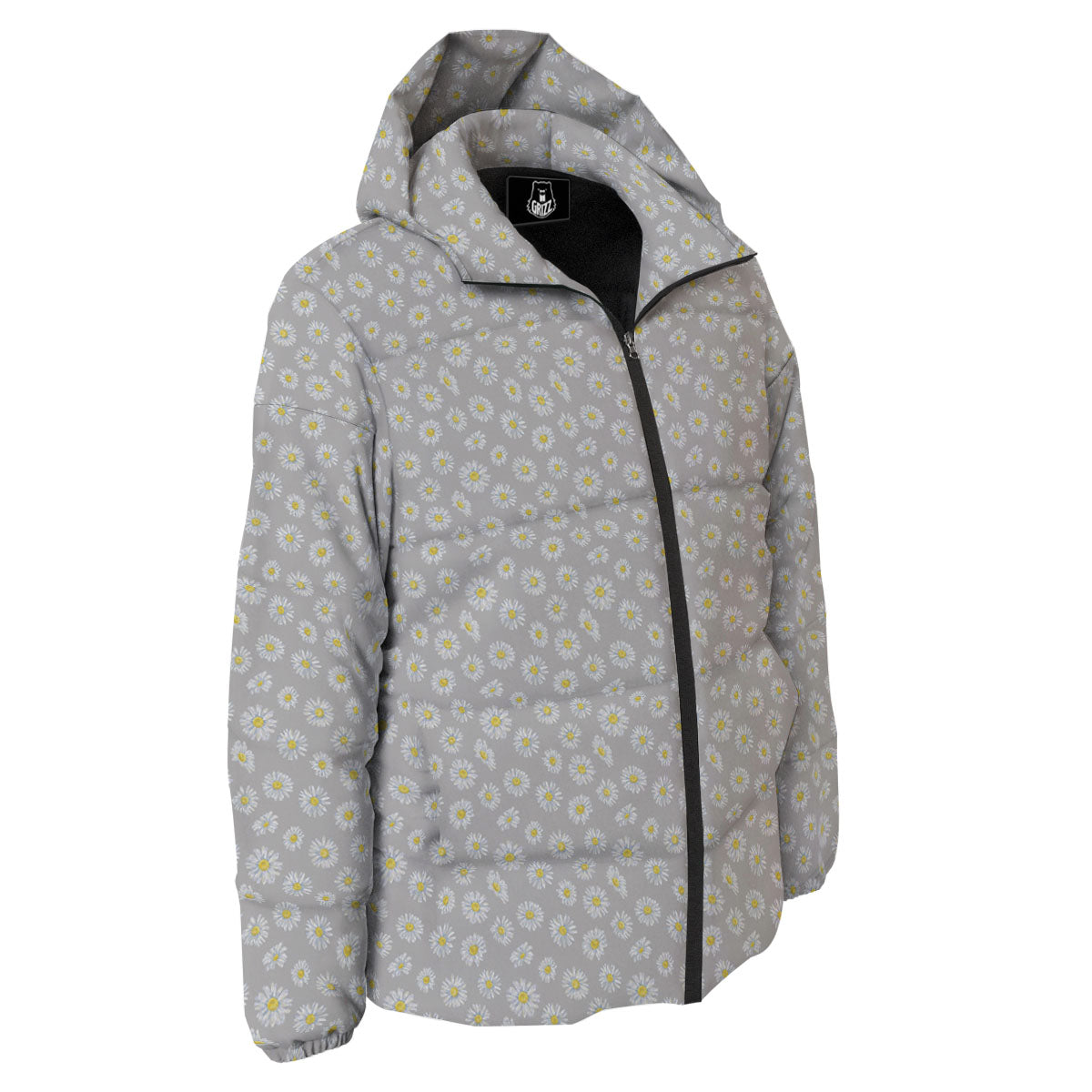 Floral Grey Daisy Print Pattern Down Jacket-grizzshop