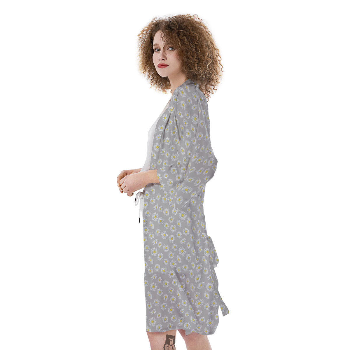Floral Grey Daisy Print Pattern Kimono-grizzshop
