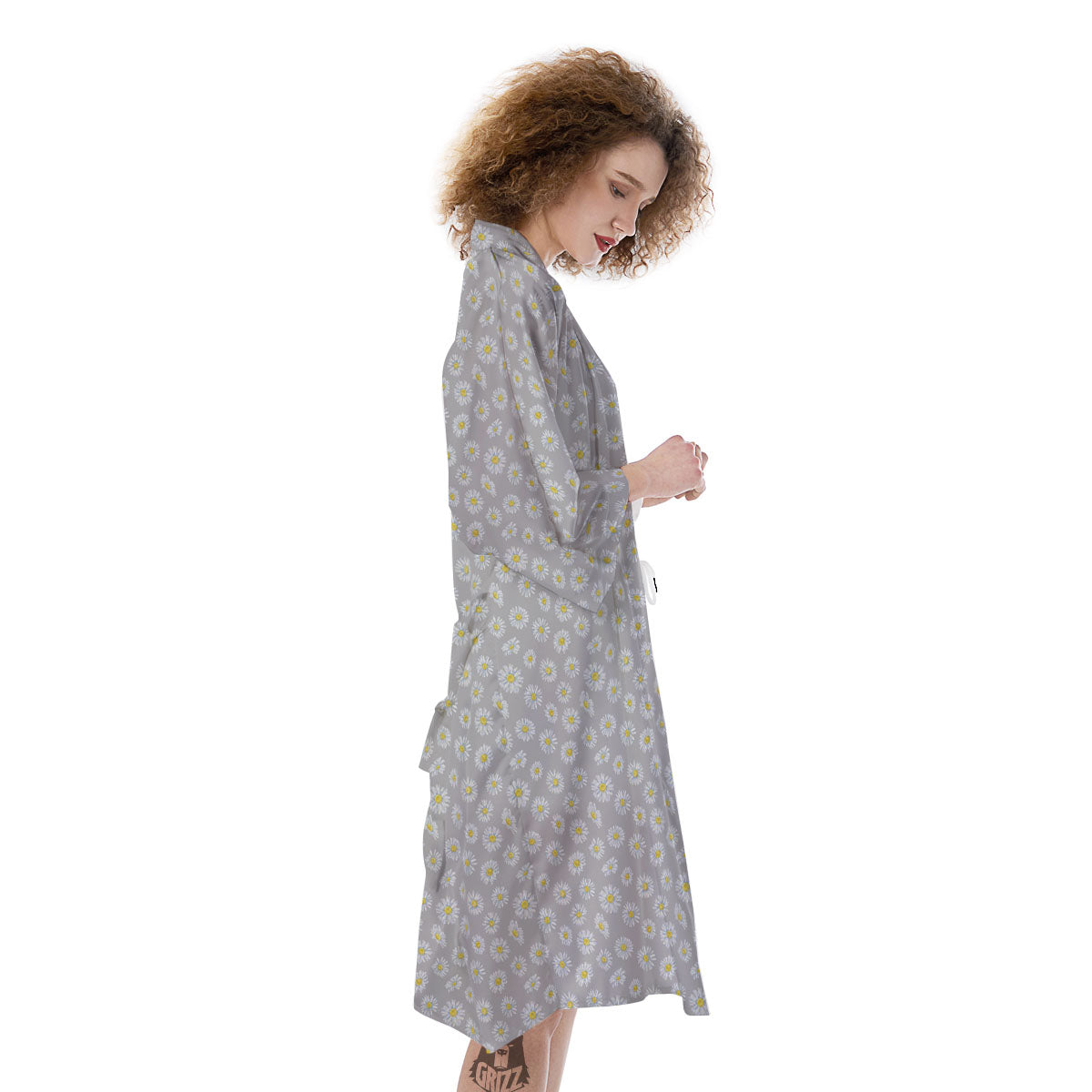 Floral Grey Daisy Print Pattern Kimono-grizzshop