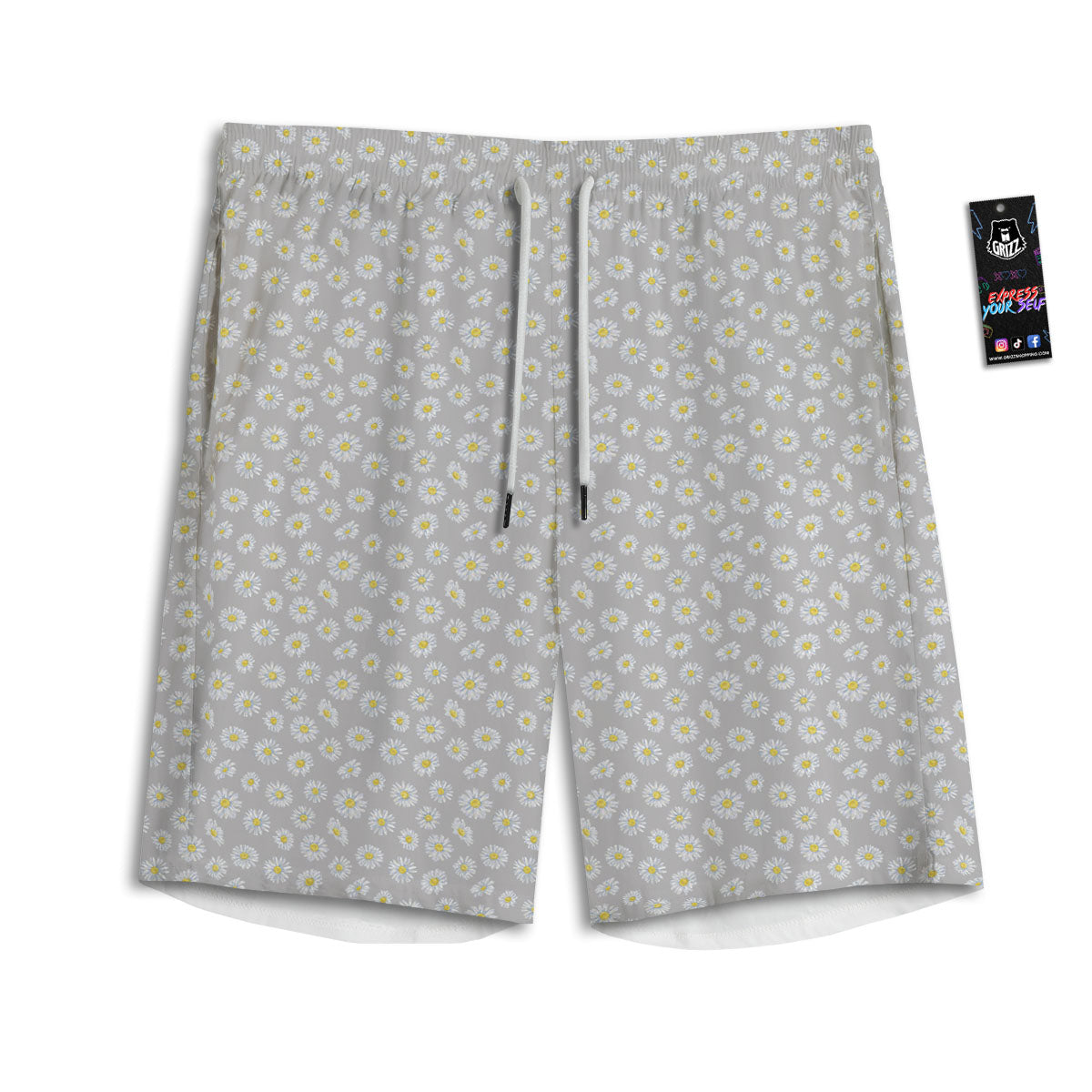 Flowers Skull Monochrome Print Pattern Men's Athletic Shorts