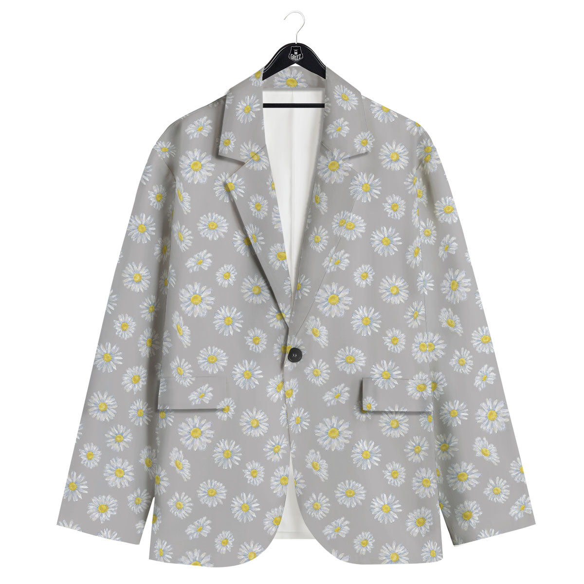 Floral Grey Daisy Print Pattern Men's Sport Coat-grizzshop