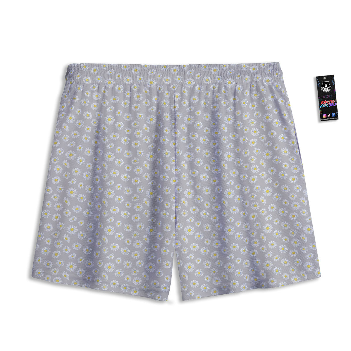 Floral Grey Daisy Print Pattern Mesh Shorts