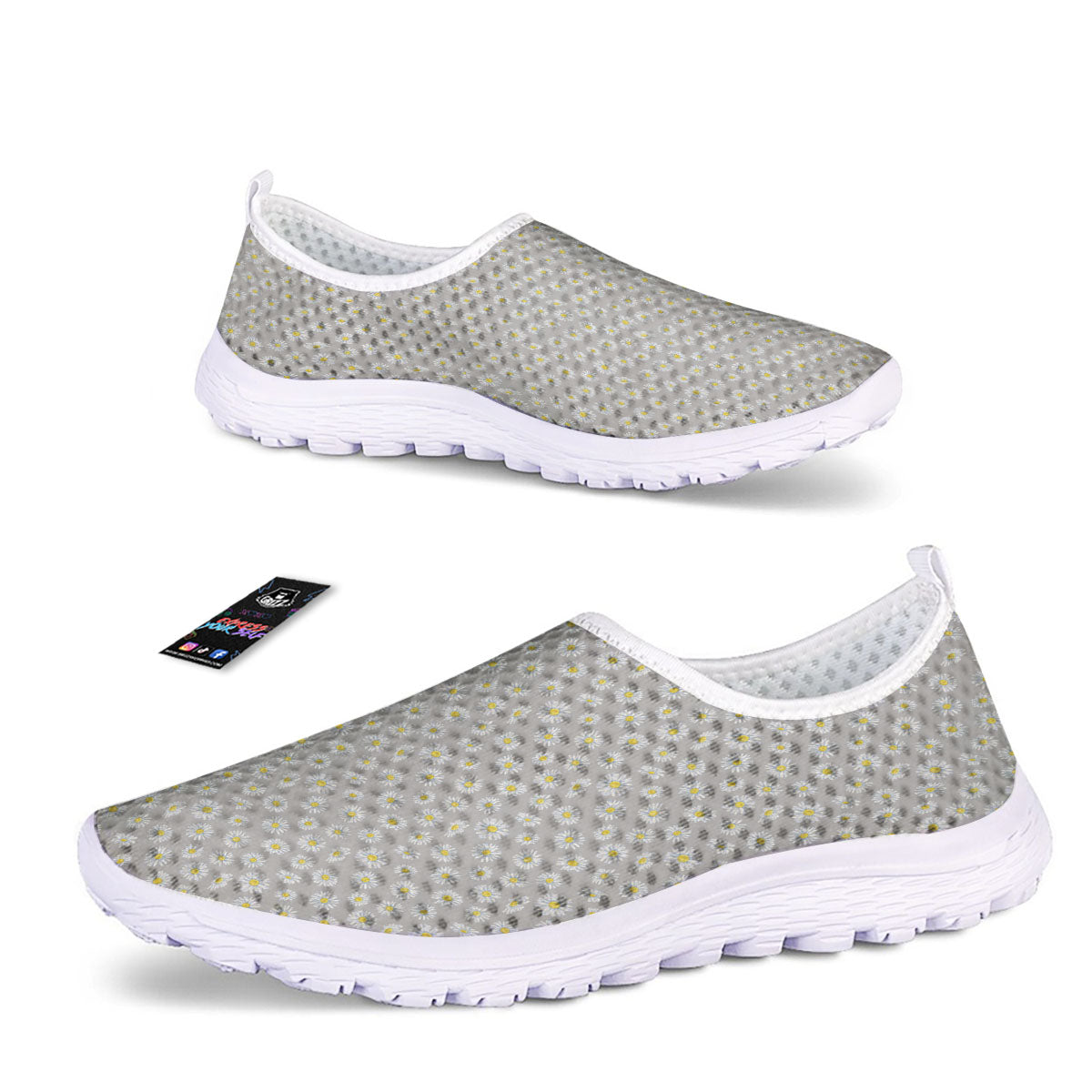 Floral Grey Daisy Print Pattern Nurse Shoes-grizzshop