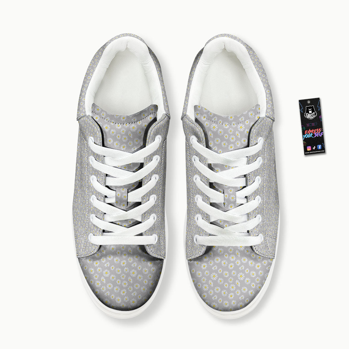 Floral Grey Daisy Print Pattern Platform Shoes-grizzshop