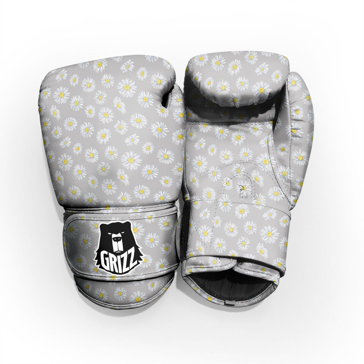 Floral Grey Daisy Print Pattern Pro Boxing Glove