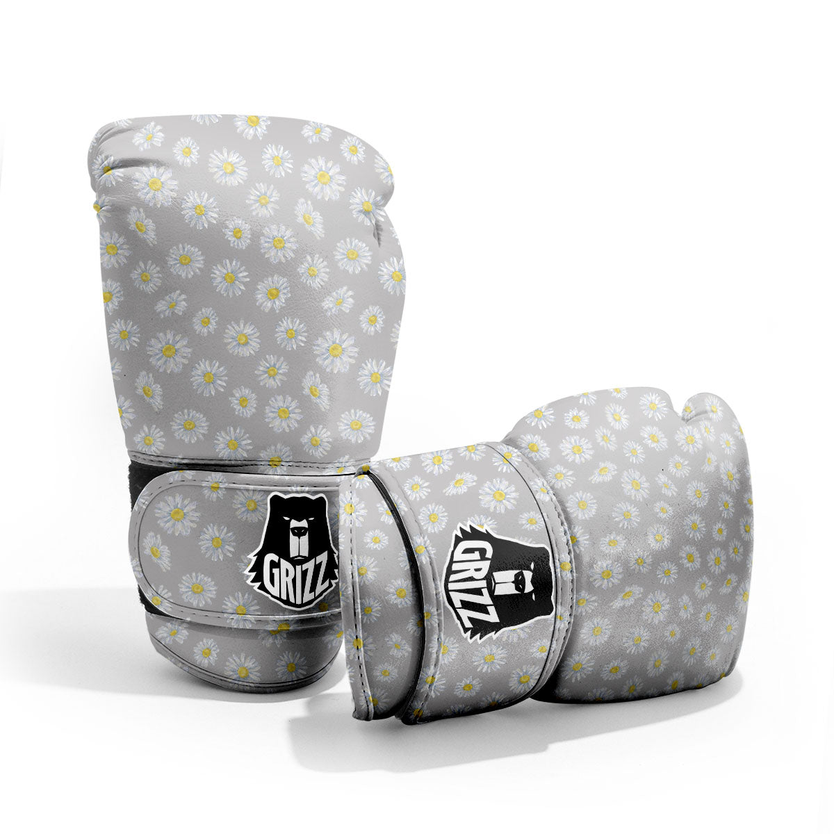 Floral Grey Daisy Print Pattern Pro Boxing Glove