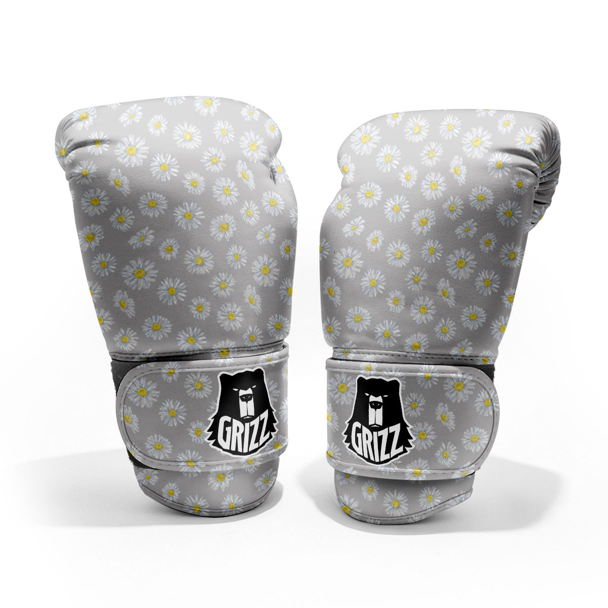 Floral Grey Daisy Print Pattern Pro Boxing Glove