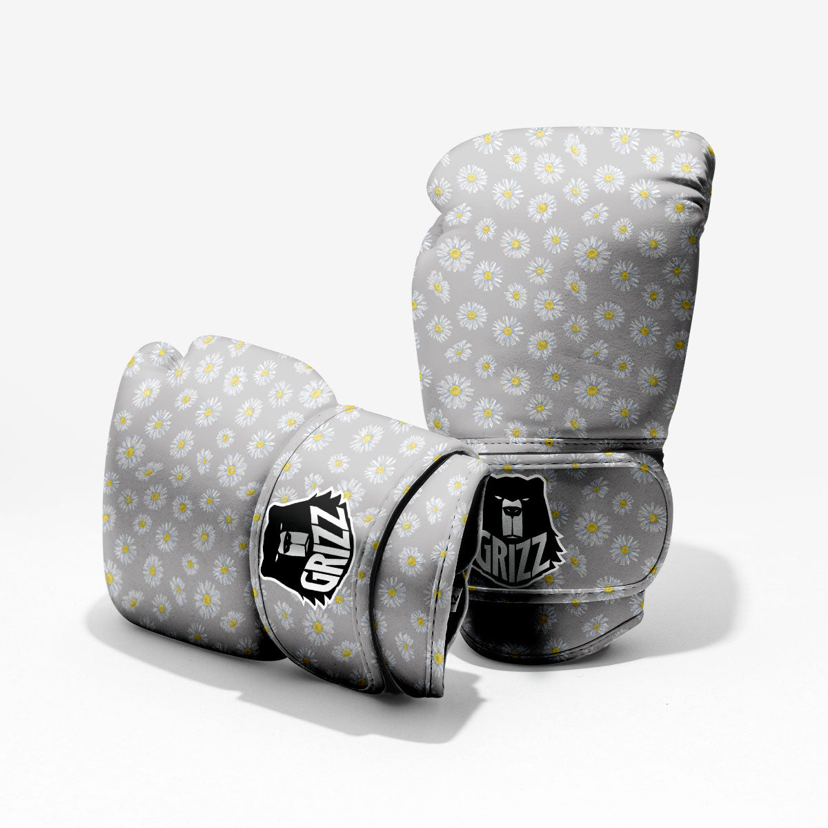Floral Grey Daisy Print Pattern Pro Boxing Glove