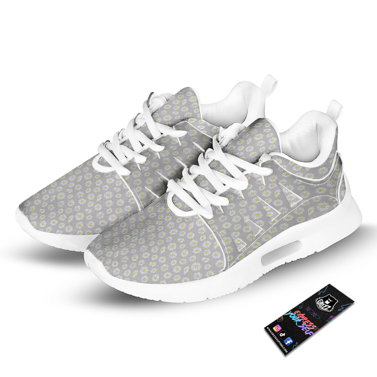 Floral Grey Daisy Print Pattern Tennis Shoes-grizzshop