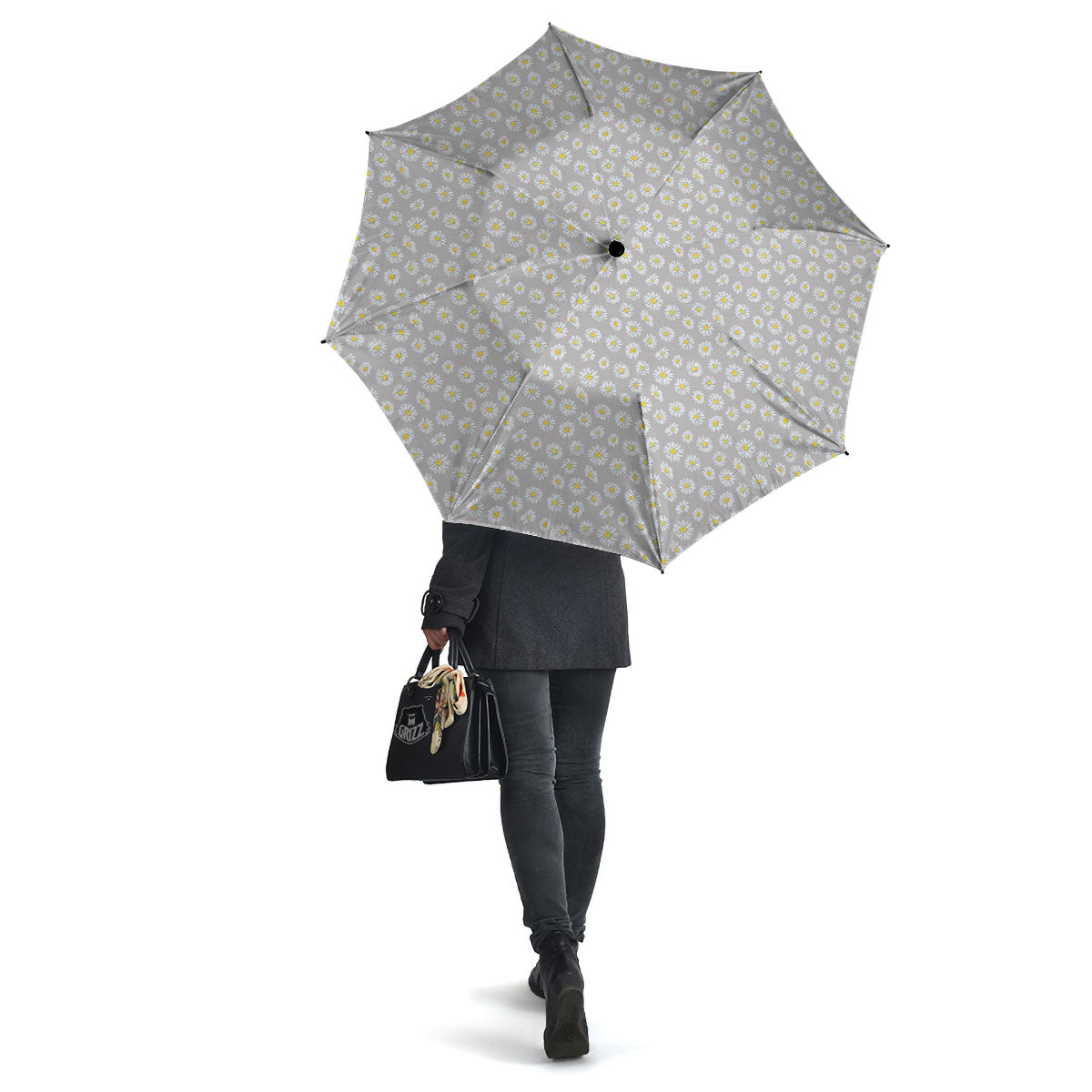 Floral Grey Daisy Print Pattern Umbrella-grizzshop