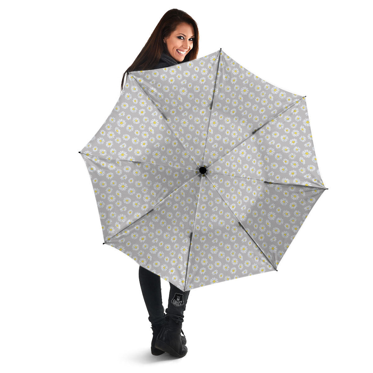 Floral Grey Daisy Print Pattern Umbrella-grizzshop
