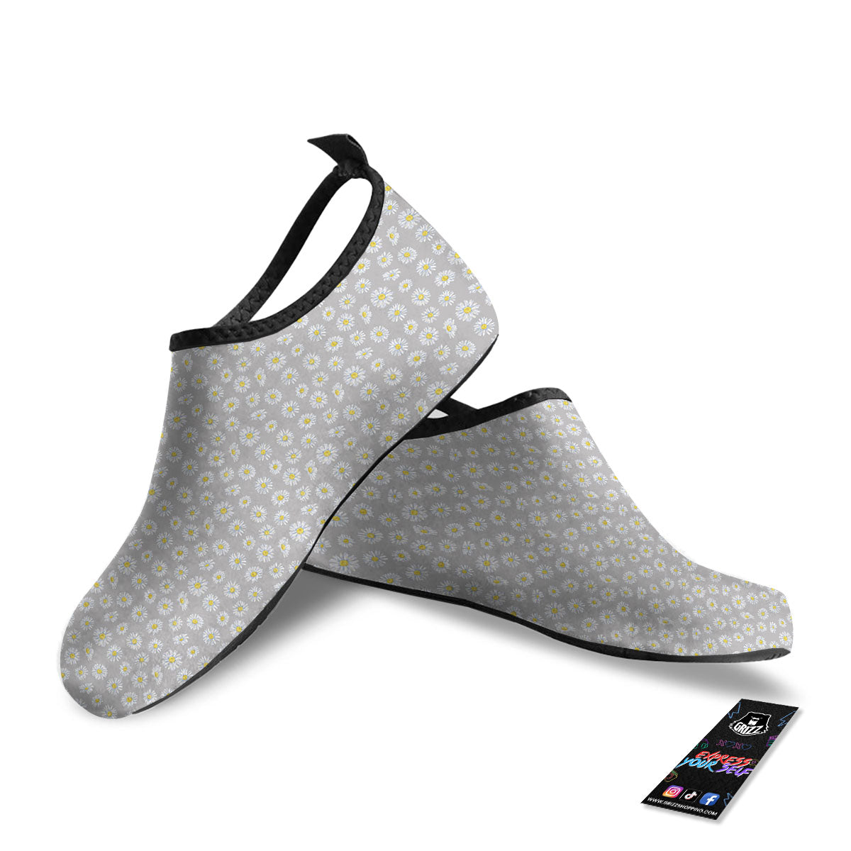 Floral Grey Daisy Print Pattern Water Shoes-grizzshop