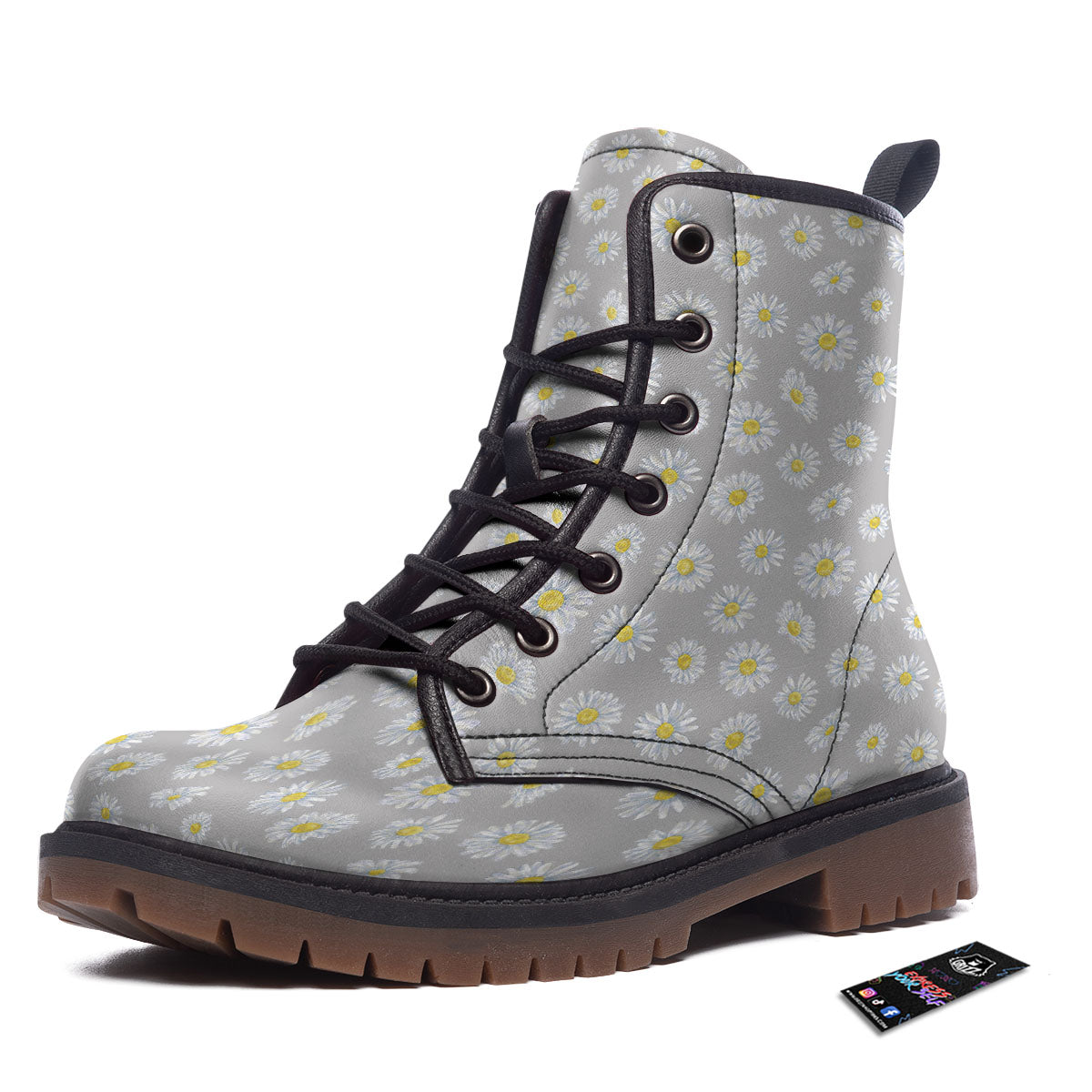 Floral Grey Daisy Print Pattern Work Boots-grizzshop