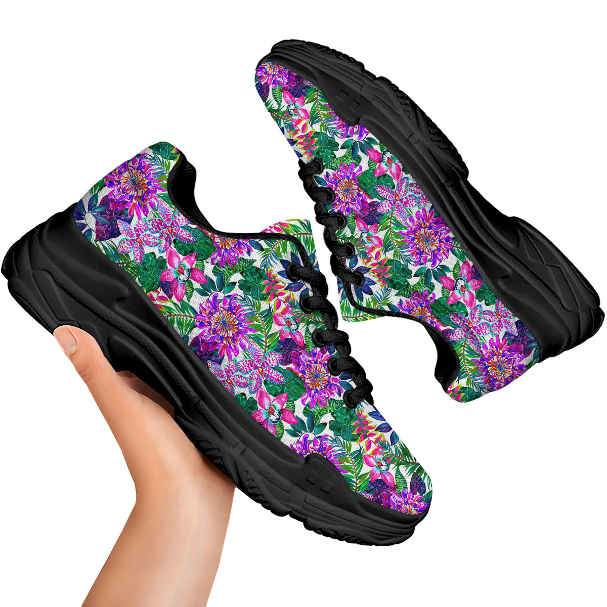 Floral Hawaii Colorful Print Pattern Colorful Black Chunky Shoes-grizzshop