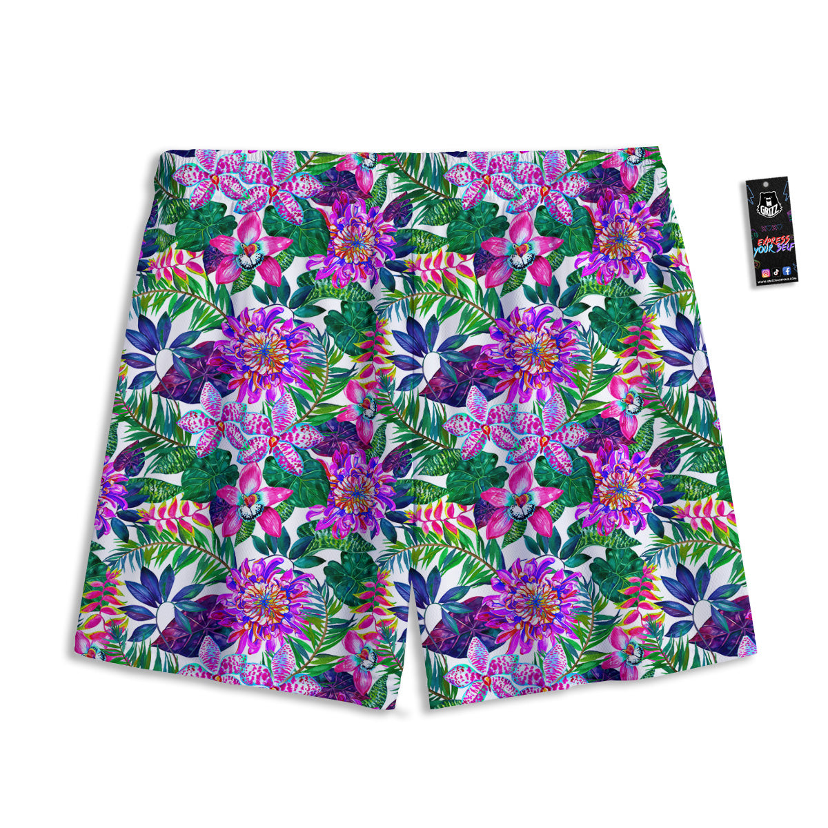 Flowers Exotic Hibiscus Print Pattern Mesh Shorts