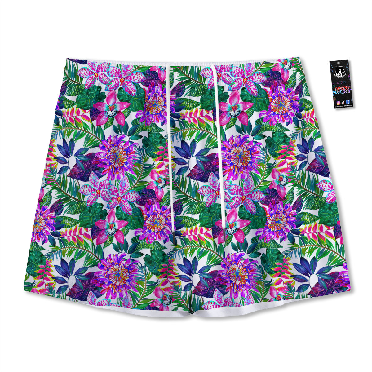 Flowers Exotic Hibiscus Print Pattern Mesh Shorts