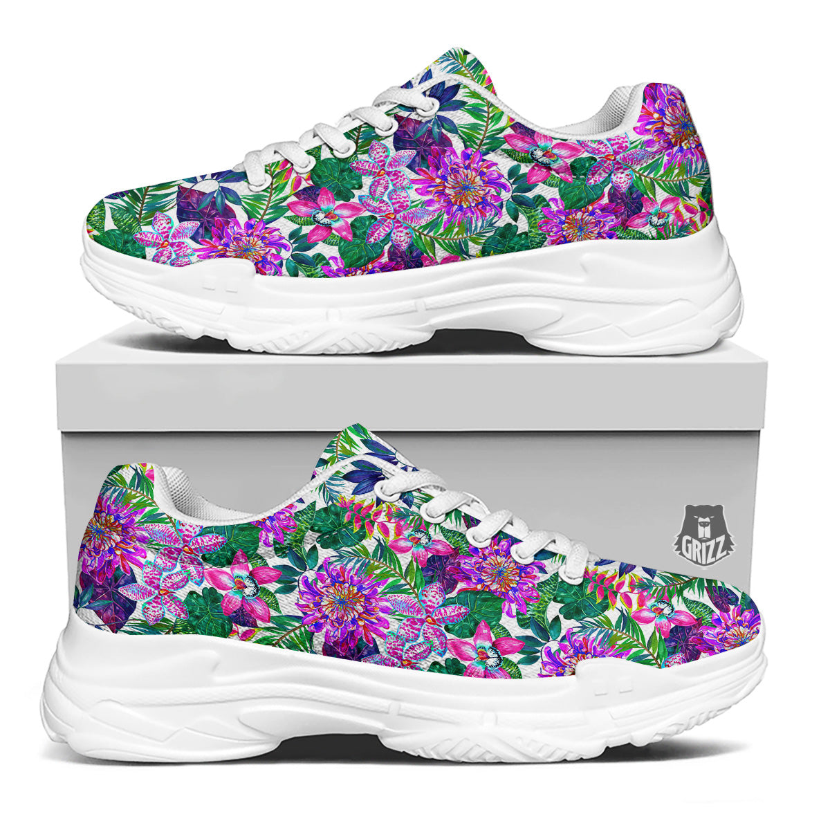 Floral Hawaii Colorful Print Pattern Colorful White Chunky Shoes-grizzshop