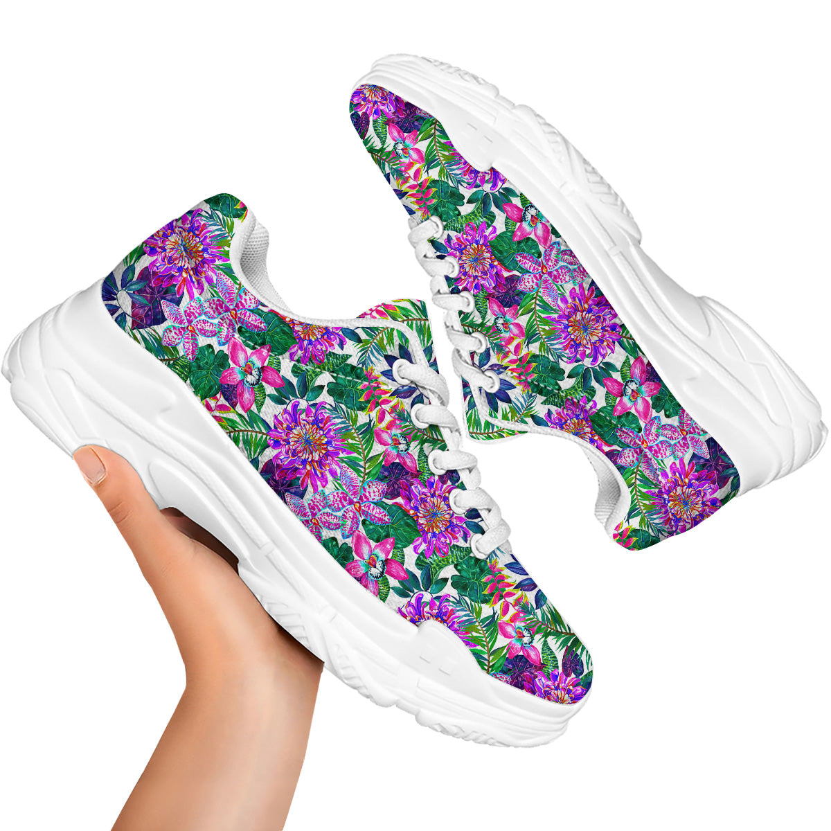 Floral Hawaii Colorful Print Pattern Colorful White Chunky Shoes-grizzshop
