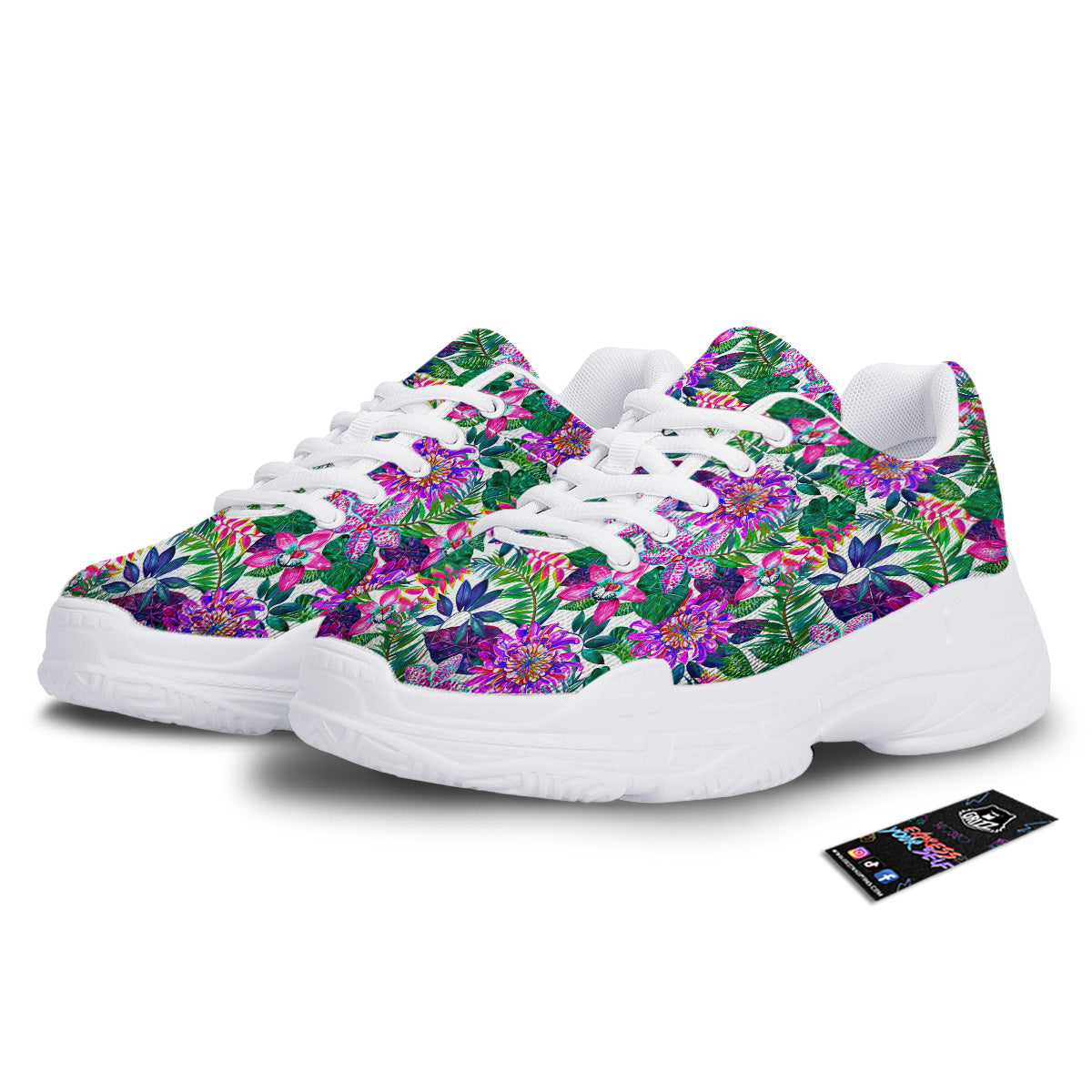 Floral Hawaii Colorful Print Pattern Colorful White Chunky Shoes-grizzshop