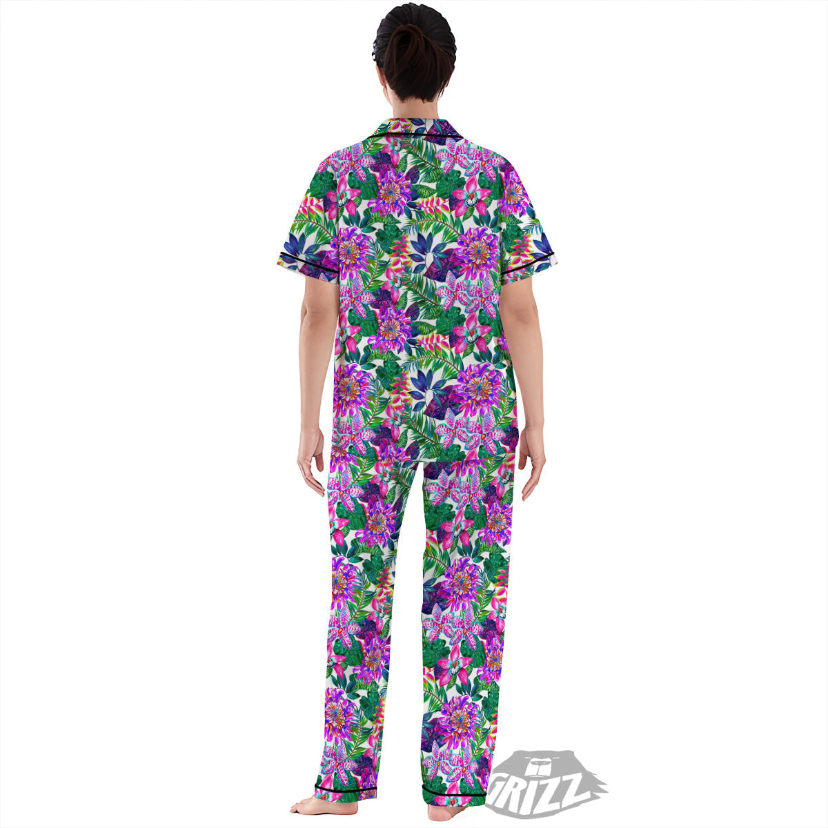 Floral Hawaii Colorful Print Pattern Colorful Women's Pajamas Set-grizzshop