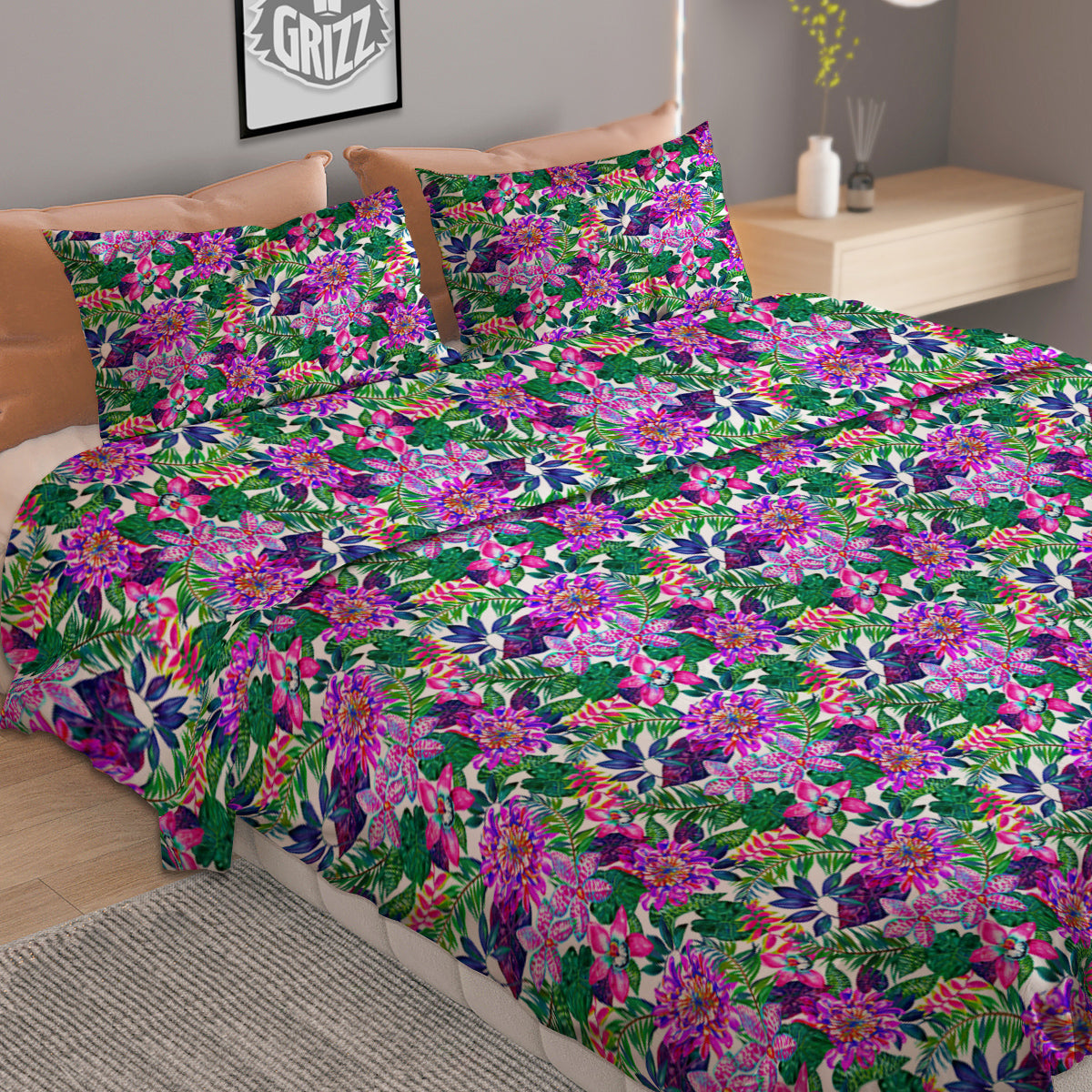 Flowers Guns And Print Pattern Duvet Cover Bedding Set